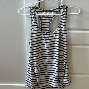 Athleta Striped Gray and White Tank Top